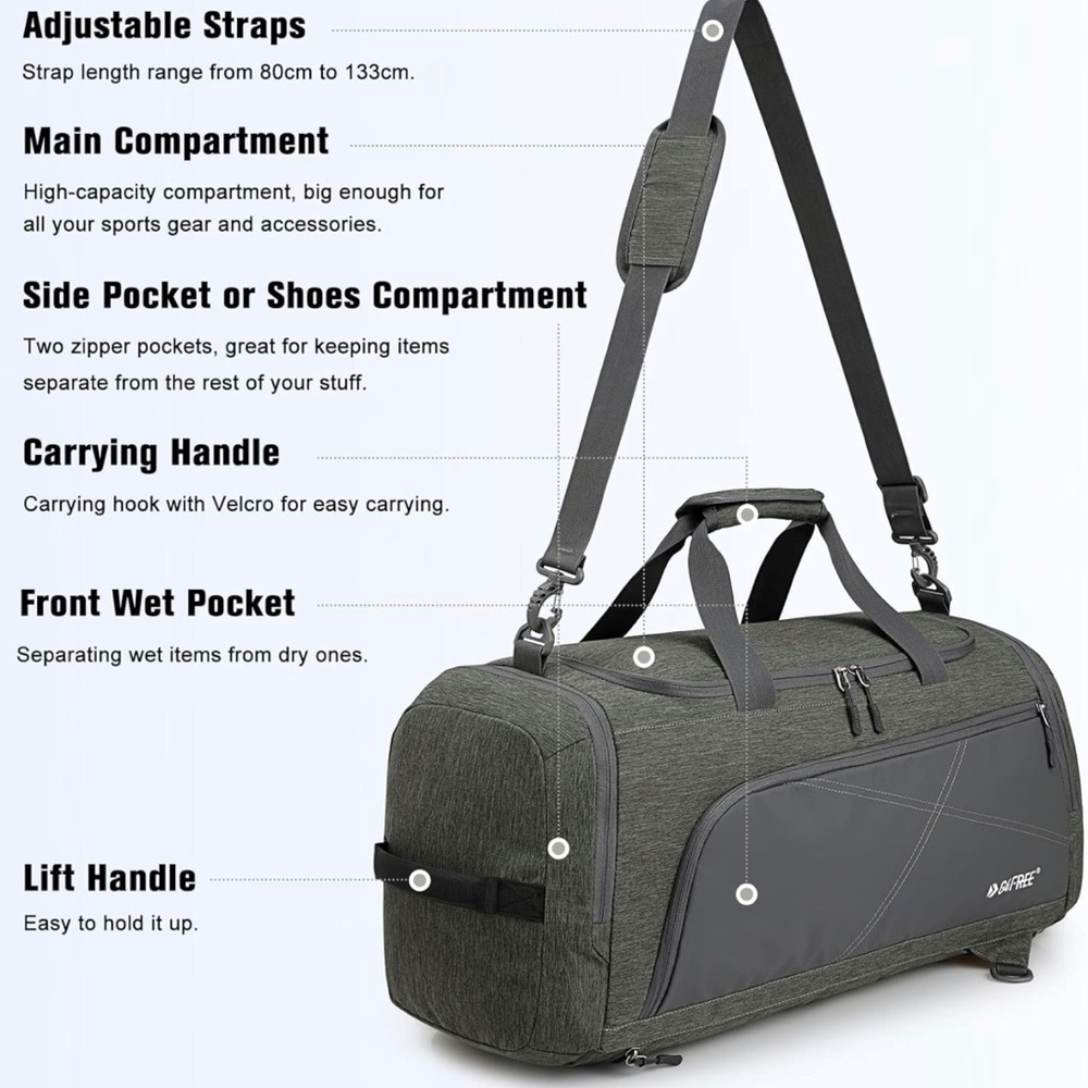 G4Free 45L/60L 3-Way Men/Women Duffle Backpack Gym Bag